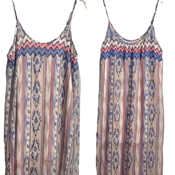 TCEC Maxi Dress Pink Blue White Tan Size Large - Picture 2 of 9